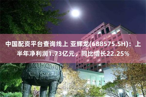 中国配资平台查询线上 亚辉龙(688575.SH)：上半年净